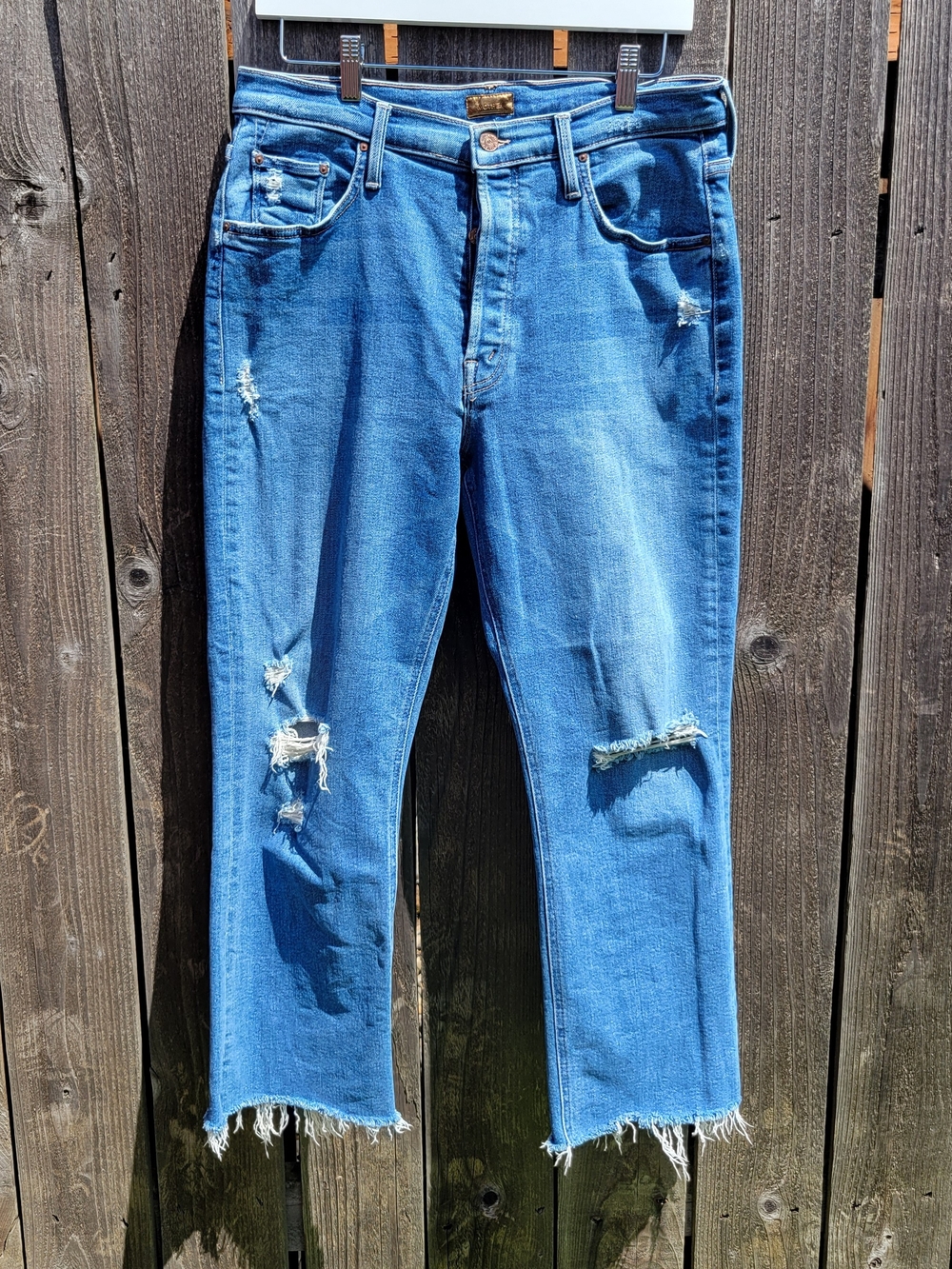 MOTHER The Tripper Ankle Fray Jeans Distressed 31 Play Like a Pirate Wash